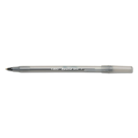 3PC BIC Round Stic Xtra Precision Ballpoint Pen, Stick, Fine 0.8 mm, Black Ink, Smoke Barrel, Dozen