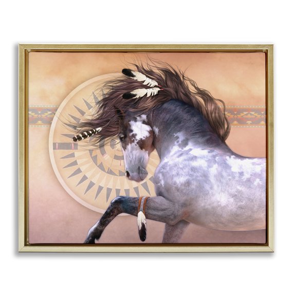 Stupell Industries Rustic Lodge Native Spirit Stallion Gold Floating Frame Canvas Art, 31 x 25, by Laurie Prindle