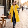 thumbnail image 5 of Rexolia Women's Wool Blend Coat Long Sleeve Notch Lapel Long Trench Fall Winter Office Yellow Women, 5 of 7