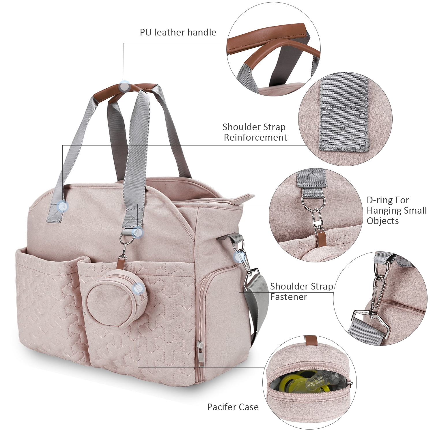 SPEKSEE Diaper Bag Tote with Pacifier Holder Case for Mom and Dad, Multi-Function Travel Diaper Bag with Adjustable Shoulder Strap and Insulated Pockets