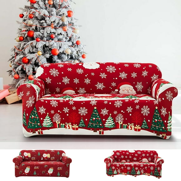 Funda para sofá de Navidad - Fundas elásticas rojas con cubierta completa y agarre antideslizante, protección antisuciedad para decoración navideña y muebles de salón que aceptan mascotas