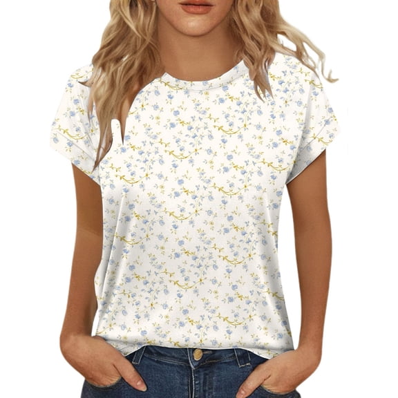 MEICHEN Women's Fashionable Casual Comfort Printed Short Sleeve Top Loose Summer T Shirts for Women