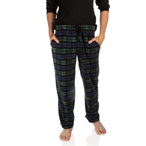 DG Hill Mens Sleep Pants, Fleece Pajama Bottoms with Pockets, Plaid or