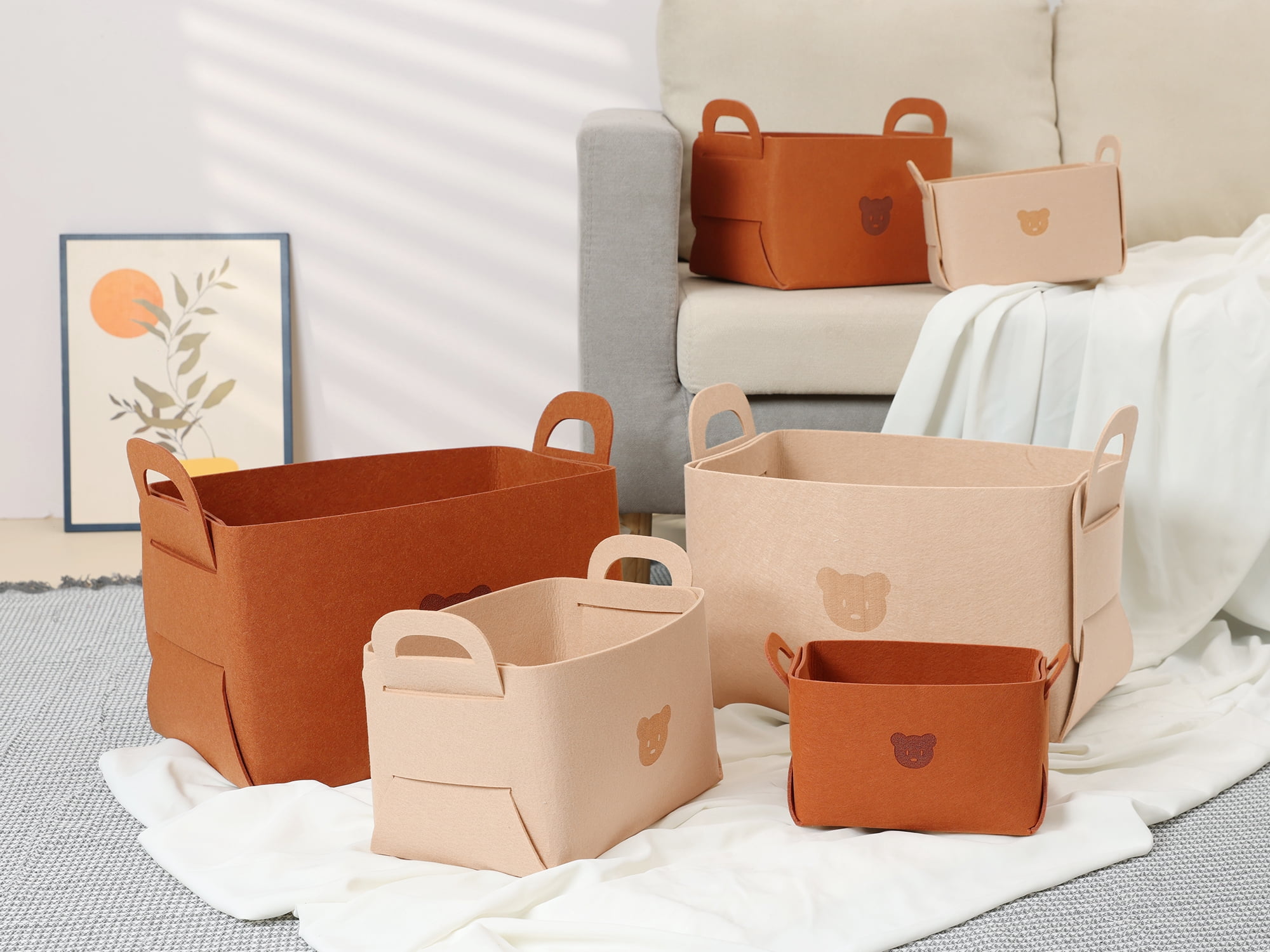 Unique Bargains Set of 3 Collapsible Storage Bins Beige 7.1*5.1*4.3in