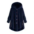thumbnail image 2 of Womens Cardigan Plus Size Button Plush Tops Hooded Loose Cardigan Wool Coat Winter Jacket Navy Xl, 2 of 7