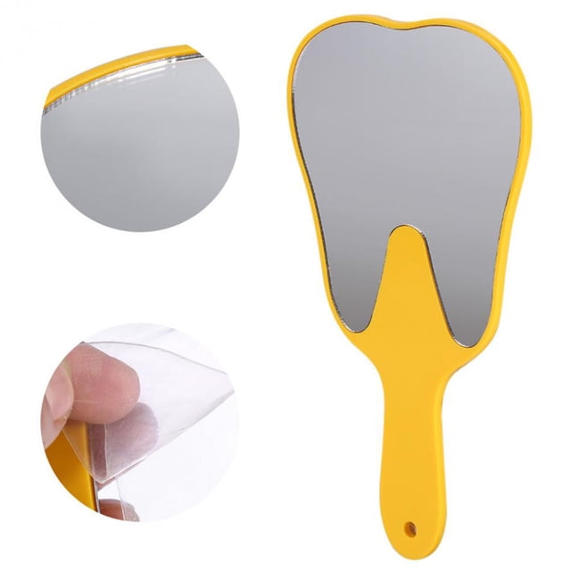 Espejo de mano Dental aleatorio, espejo de mano con forma de diente Molar con mango para salón de oficina Dental, peluquería y belleza