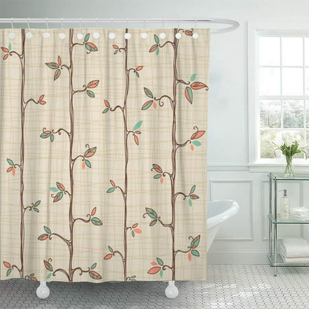 Elegant Bathroom Sets PKNMT Blue Abstract with Leaves Brown Sprout Vintage Beautiful Branch Bud Elegance Elegant Waterproof Bathroom Shower Curtains Set 66x72 inch ()