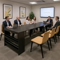 thumbnail image 3 of Advwin 118" Extendable Dining Table with Outlets & Storage, Folding Multipurpose Table for 2-12 People, Modern Wooden Table for Meetings, Weddings, Office, Party, Black, 3 of 10