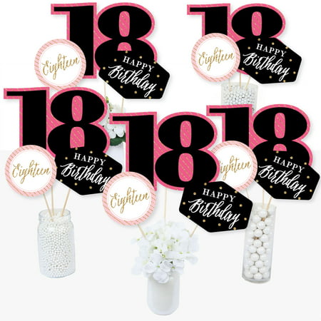 Chic 18th Birthday - Pink, Black and Gold - Birthday Party Centerpiece Sticks - Table Toppers - Set of