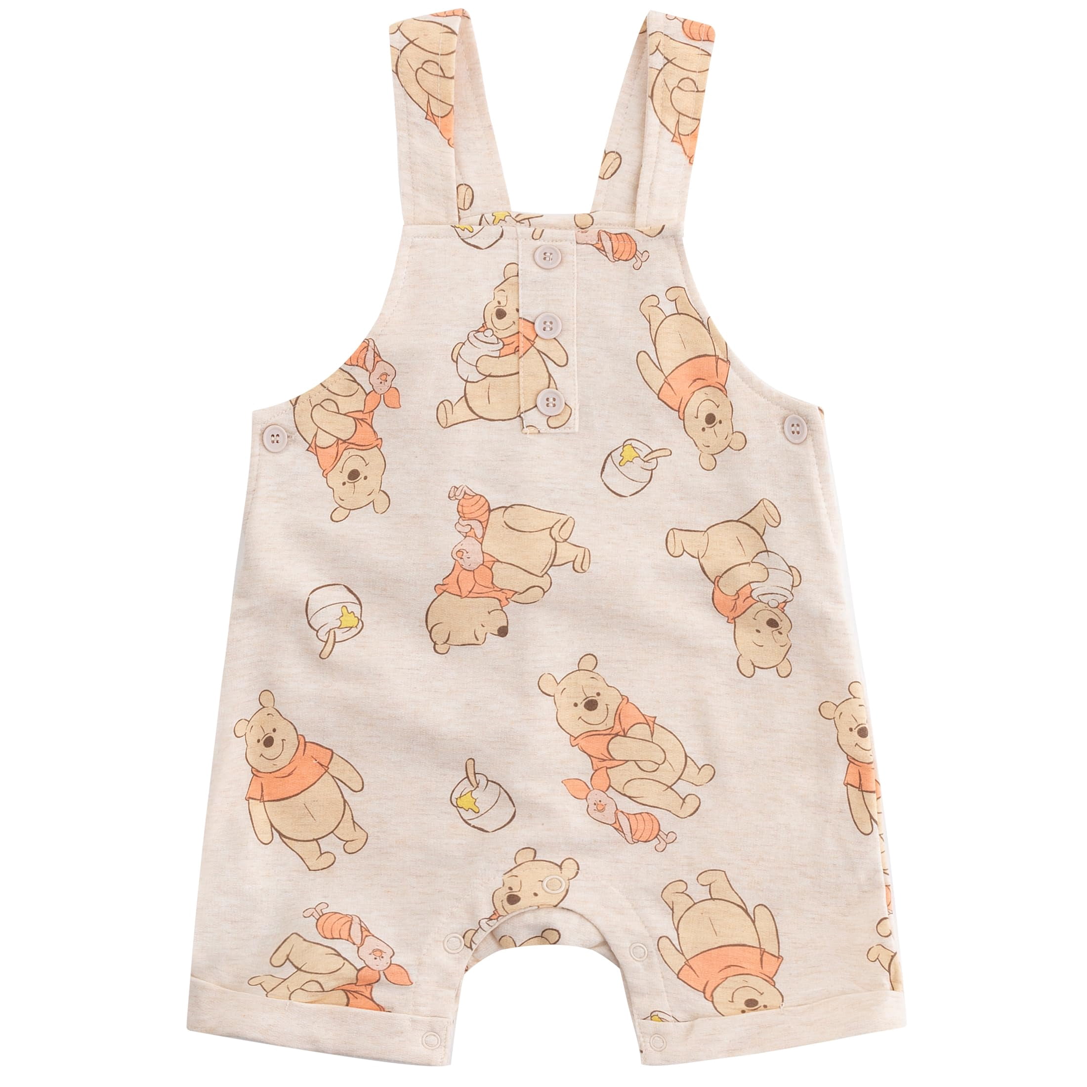 Disney Winnie the Pooh Shortall French Terry Overalls Bodysuit and Bucket Hat (Baby Boys), 3 Piece Set, Sizes 3M-18M