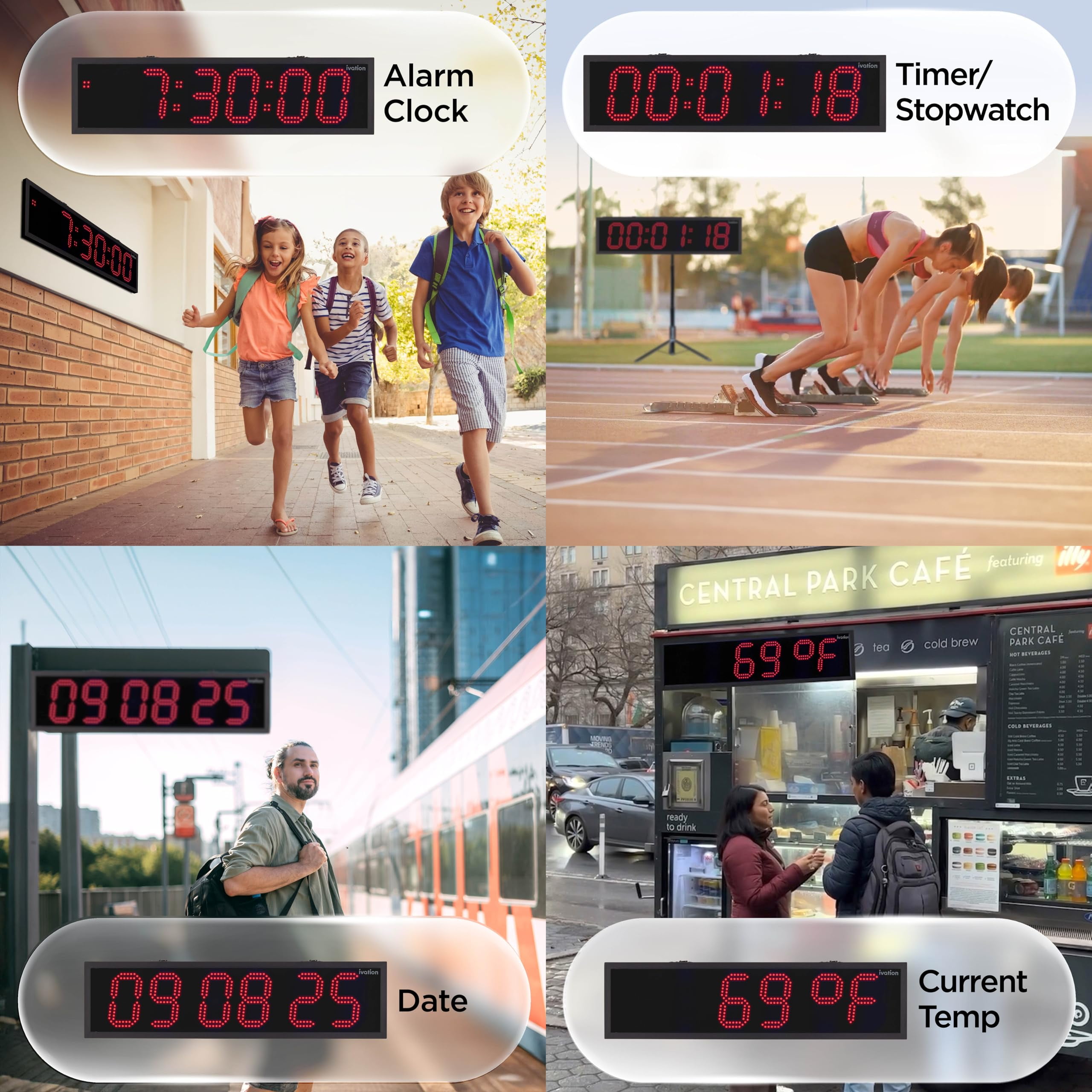 IVATION Waterproof Digital Clock with LED Display, Outdoor Water-Resistant with Stopwatch & Alarms