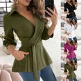 thumbnail image 5 of Dvprdro Womens Casual Blouse Fashion Solid Tie Long Sleeve V-Neck Shirts Trendy Crosscriss Pleated Tops with Pocket, 5 of 5