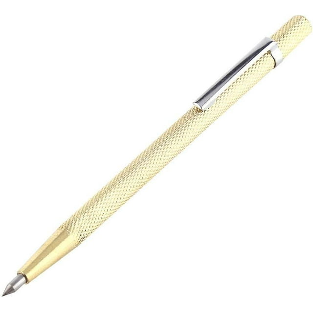 1PC Tungsten Carbide Tip Scriber, Pocket Portable Alloy Scriber Engraving Pen Tool General Tools with Clip for Glass, Ceramics, Metal Sheet(Gold)