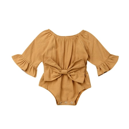 

Baby Girls Off-shoulder Romper Summer Infant Flare Half Sleeve Elastic Waist Jumpsuit