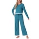thumbnail image 1 of Conjuntos de pijama para mujer INSPIRE CHIC de manga larga, cuello redondo, con cinturilla elástica y bolsillos, color azul M, 1 of 1