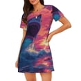 thumbnail image 1 of Fotbe Hawaiian Island Beach Shark Bata de Dormir para Mujer con Estampado, Camisón de Algodón de Manga Corta, Ropa de Dormir Casual, 1 of 6