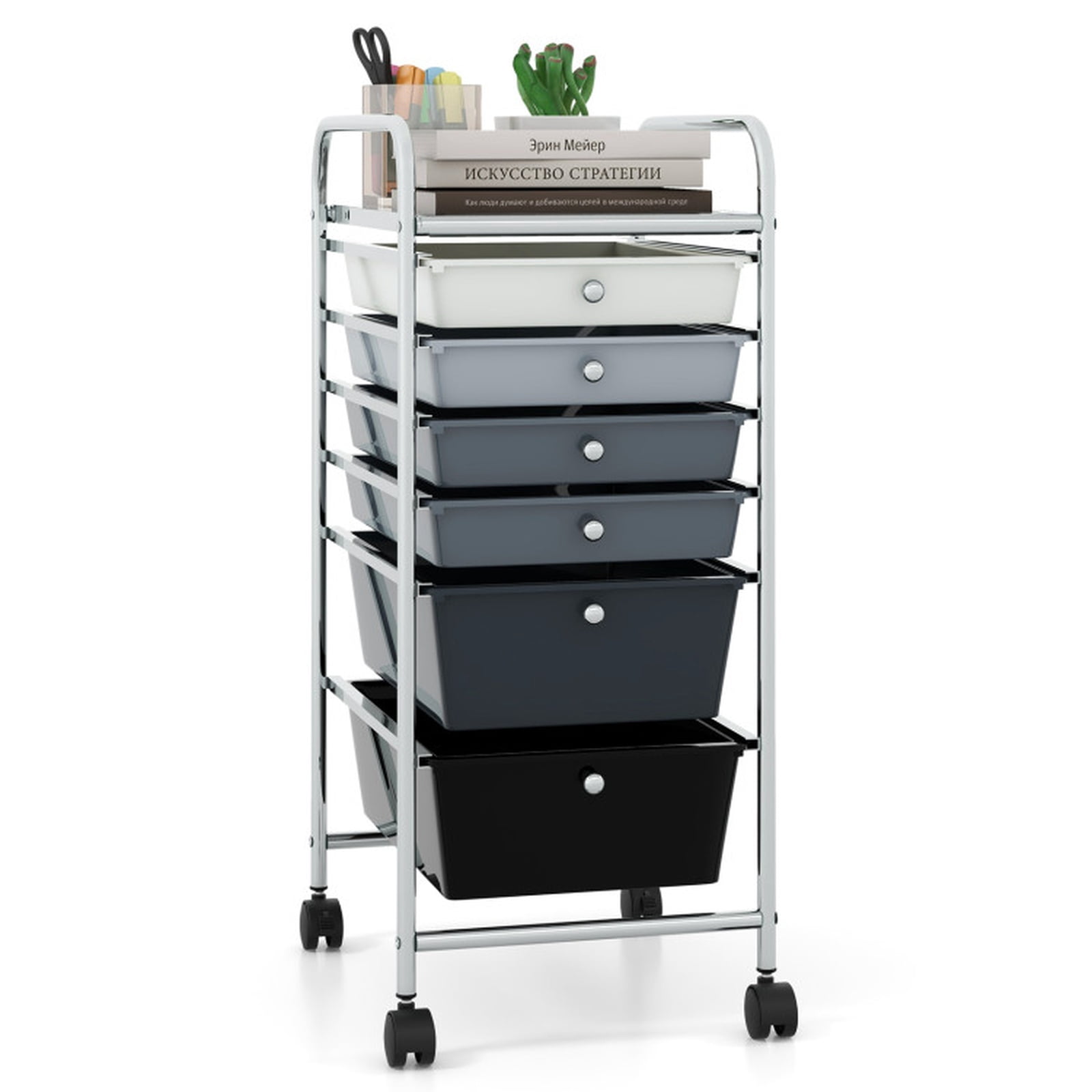 Furnibear 6 Drawers Rolling Storage Cart Organizer Multi for Home Office Craft Room Classroom, Mixed Black
