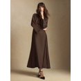 thumbnail image 5 of Brown Round Neck Batwing Sleeve Elegant Midi Dress For Women, 5 of 7
