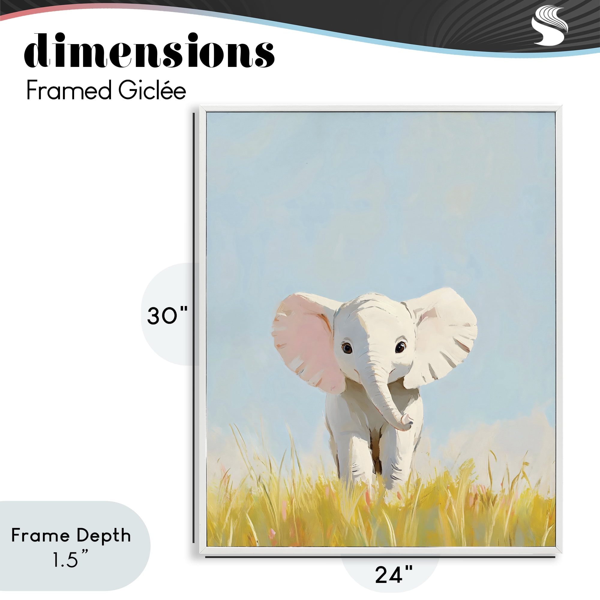 Stupell Industries White Baby Elephant in Grass White Framed Giclee Art, design by The Prints Vibe