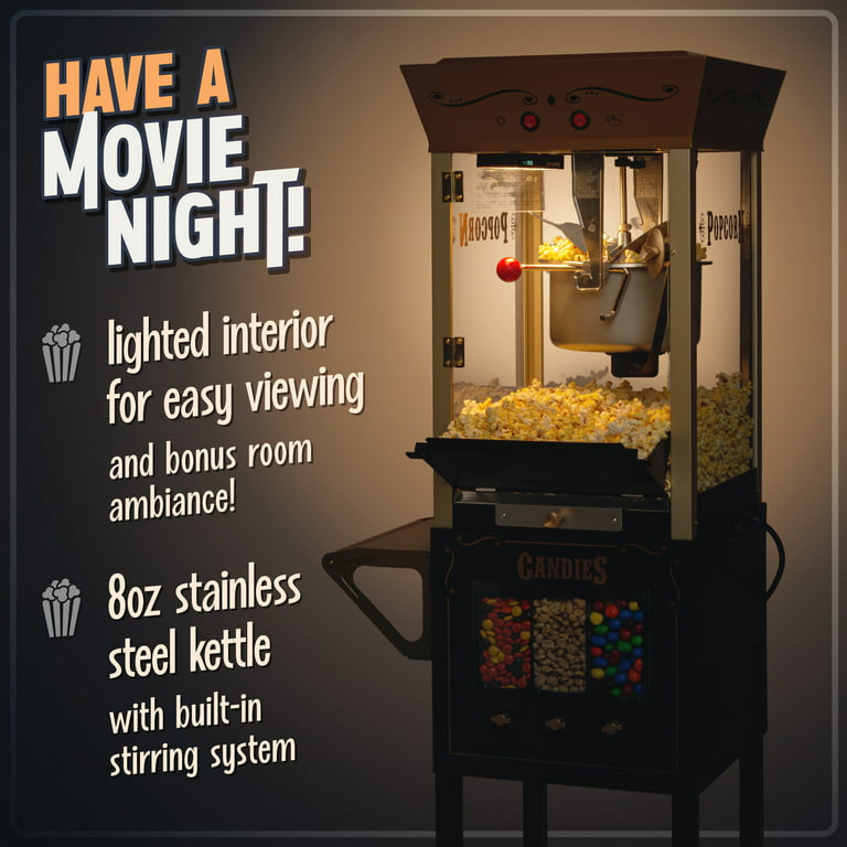 Commercial Popcorn Machine with 8 oz. Kettle, Black - Olde Midway