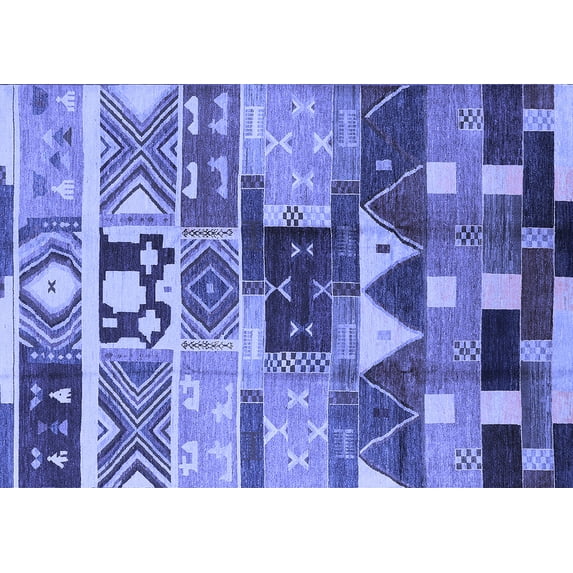Ahgly Company Machine Washable Indoor Rectangle Oriental Blue Industrial Area Rugs, 5' x 8'