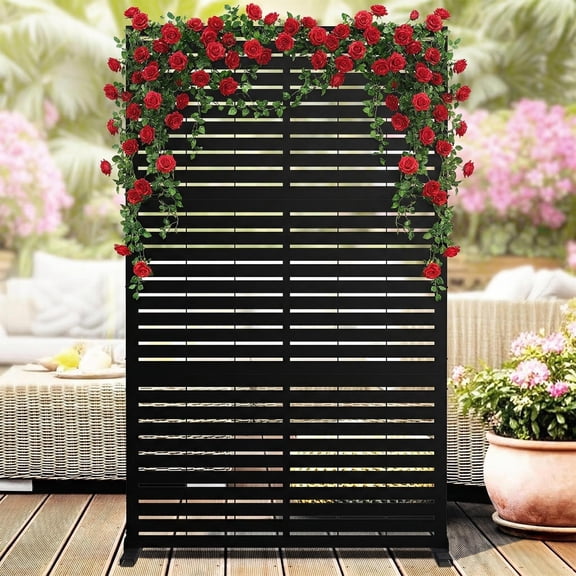 78x48 Inch Rustproof Steel Laser Cut Privacy Screen Panel, Modern Weatherproof Outdoor Fence Cover for Patio Garden Balcony Trash Can and AC Unit Concealment, Black