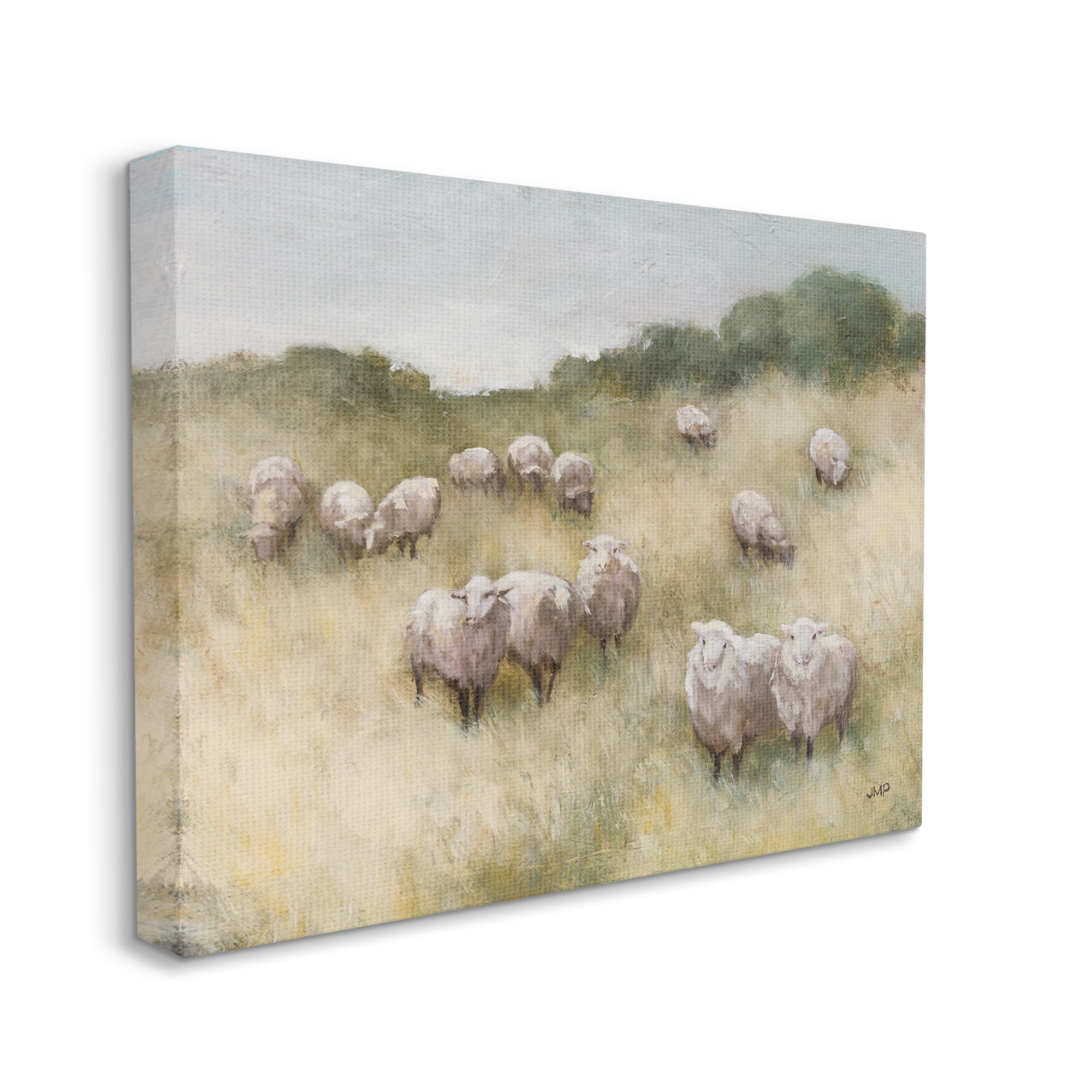 Stupell Industries Sheep Herd Rural Grassland Animals & Insects Painting Gallery Wrapped Canvas Print Wall Art, 48 x 36