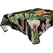 SKYSONIC 60"x120" Square Tablecloth with Watercolor Tropical Flowers Prints, Anti-Wrinkle and Smooth Table Cloth for Kitchen/Home Party Decoration
