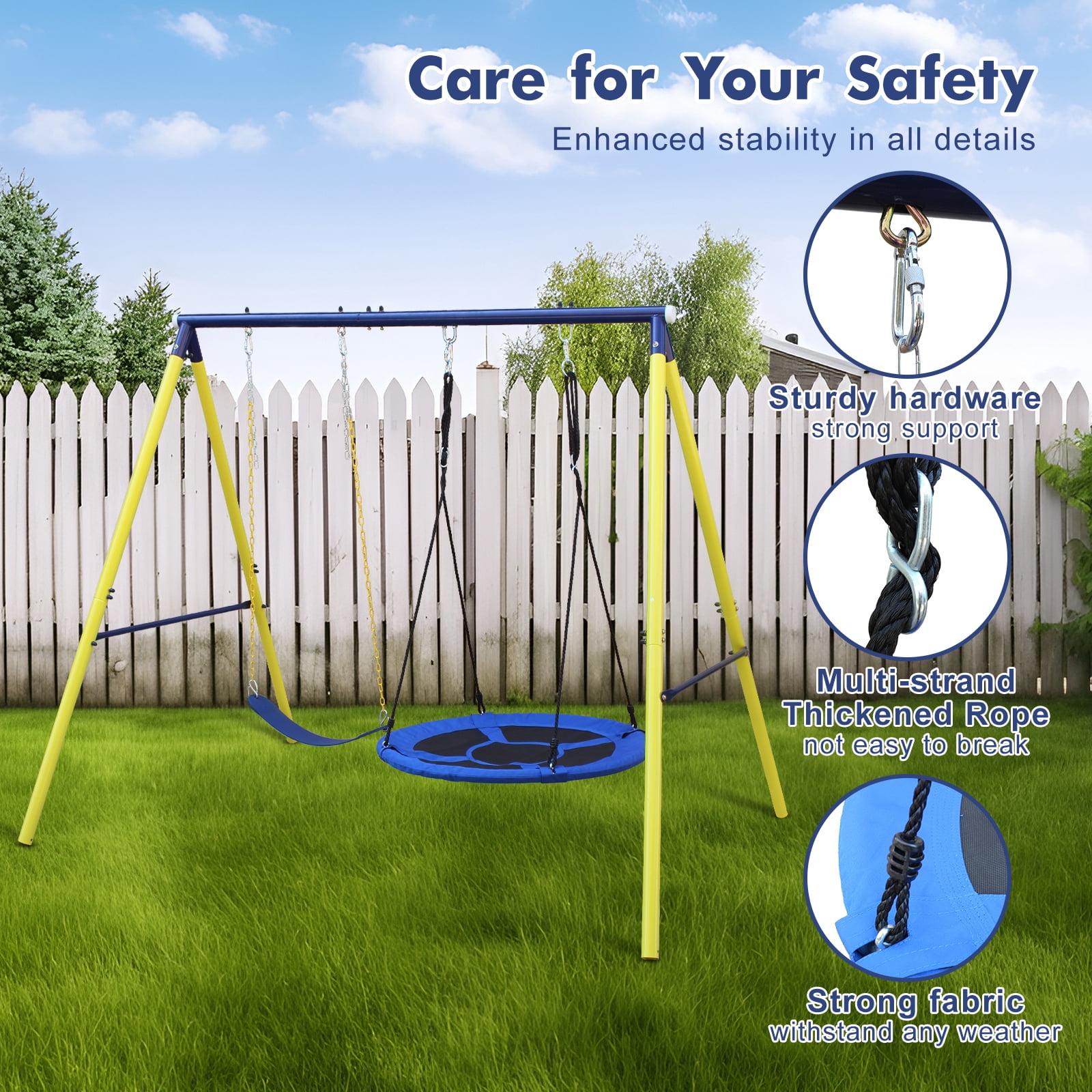 Alvantor Kids Swing Set Outdoor Heavy Duty Steel Swing Stand with Saucer & Belt Seat for Backyard Playground 440 lbs Capacity