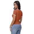 thumbnail image 3 of Women Summer Short Sleeve Shirts Crewneck Striped Color Block T Shirts Slim Fit Basic Tee Tops, 3 of 6