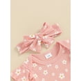 thumbnail image 6 of Musuos Baby Girls Casual Shorts Set, 3M 6M 12M 18M Flower Print Short Sleeve Crew Neck Romper with Shorts and Hairband Summer Outfit, 6 of 10
