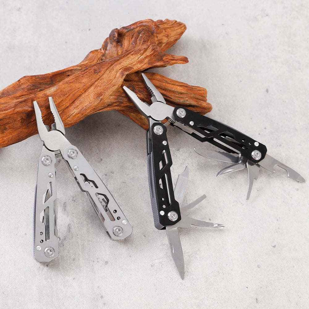 12-in-1 Mini Multitool Pliers, Foldable Stainless Steel Pocket Tool for Daily Home Repair, Outdoor Survival and Camping, Compact Heavy-Duty Design, Metallic Silver