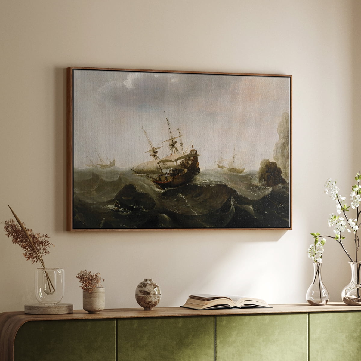 Vintage Landscape-CCLXV By Wexford Home Framed in Walnut Wood Gallery Wrapped Canvas 27 in. x 41 in.