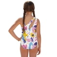 thumbnail image 2 of Jiueut Heart Star Splash Print Girls Swimsuit with Adjustable Strap One Piece One Shoulder Swimwear with Mesh Cover Up Skirt Cute Bathing Suit 7-18 Years, 2 of 7