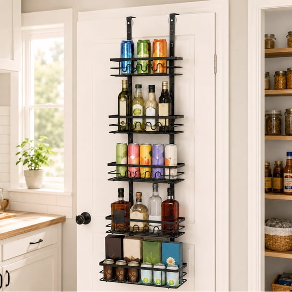 Norvane Over the Door Pantry Organizer, 5-Tier Adjustable Basket Storage Rack for Spices & Snacks