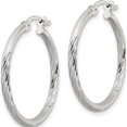 thumbnail image 2 of Sterling Silver 2Mm Polished/Satin D/C Hoop Earrings (Width 25) (Length 27) - Jbsp, 2 of 5