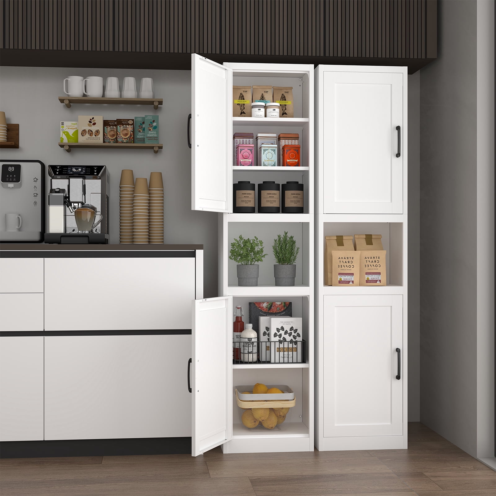 Tall Narrow Bathroom Storage Cabinet - Metal Pantry Cabinet, Slim Cabinet for Small Spaces, Bathroom, Kitchen, Living Room, Dining Room(16 inches Wide White)