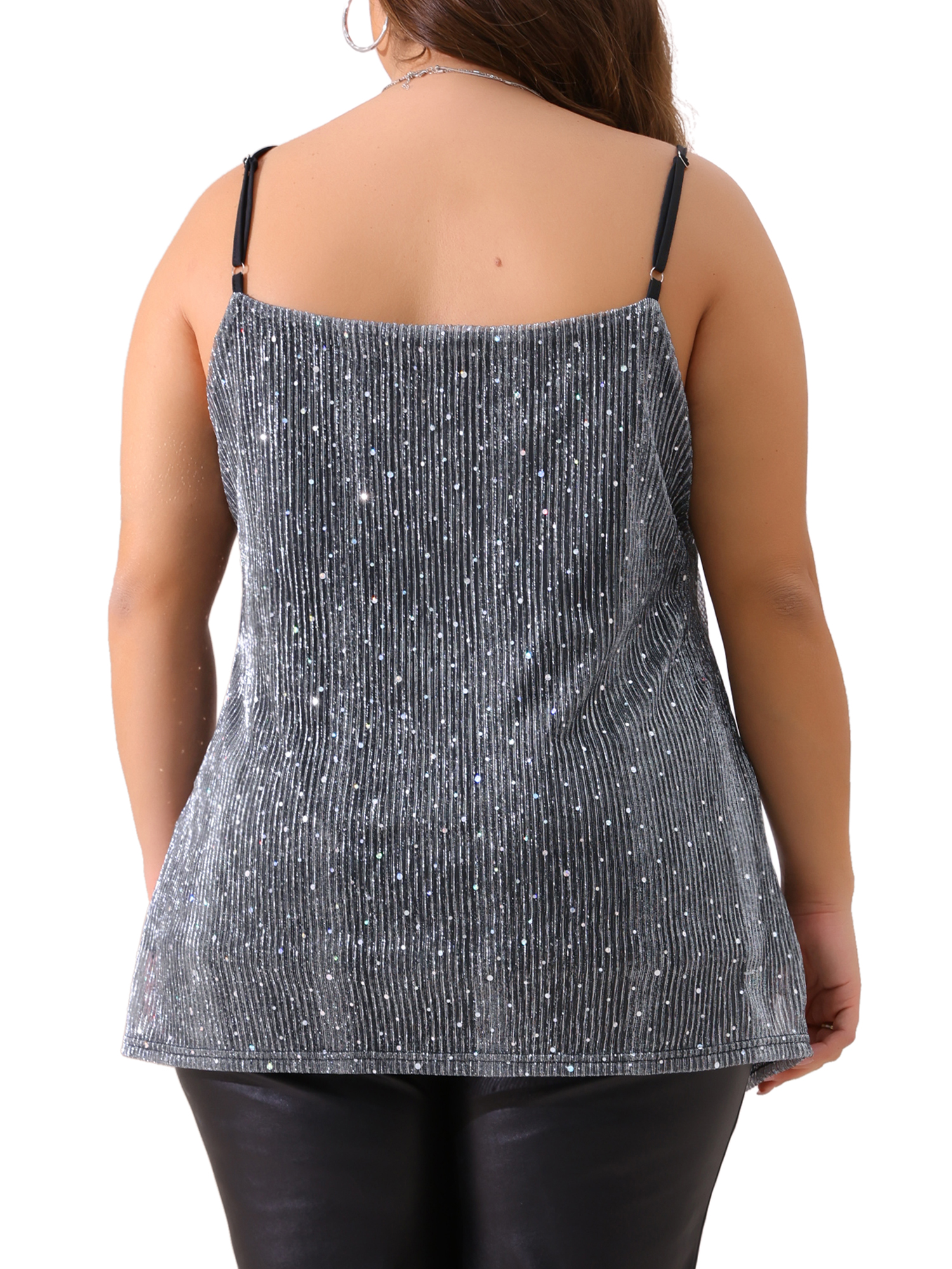 DARING DIVA Women's Plus Sequin Glitter Cami Sleeveless Party Tank Top 1X Silver