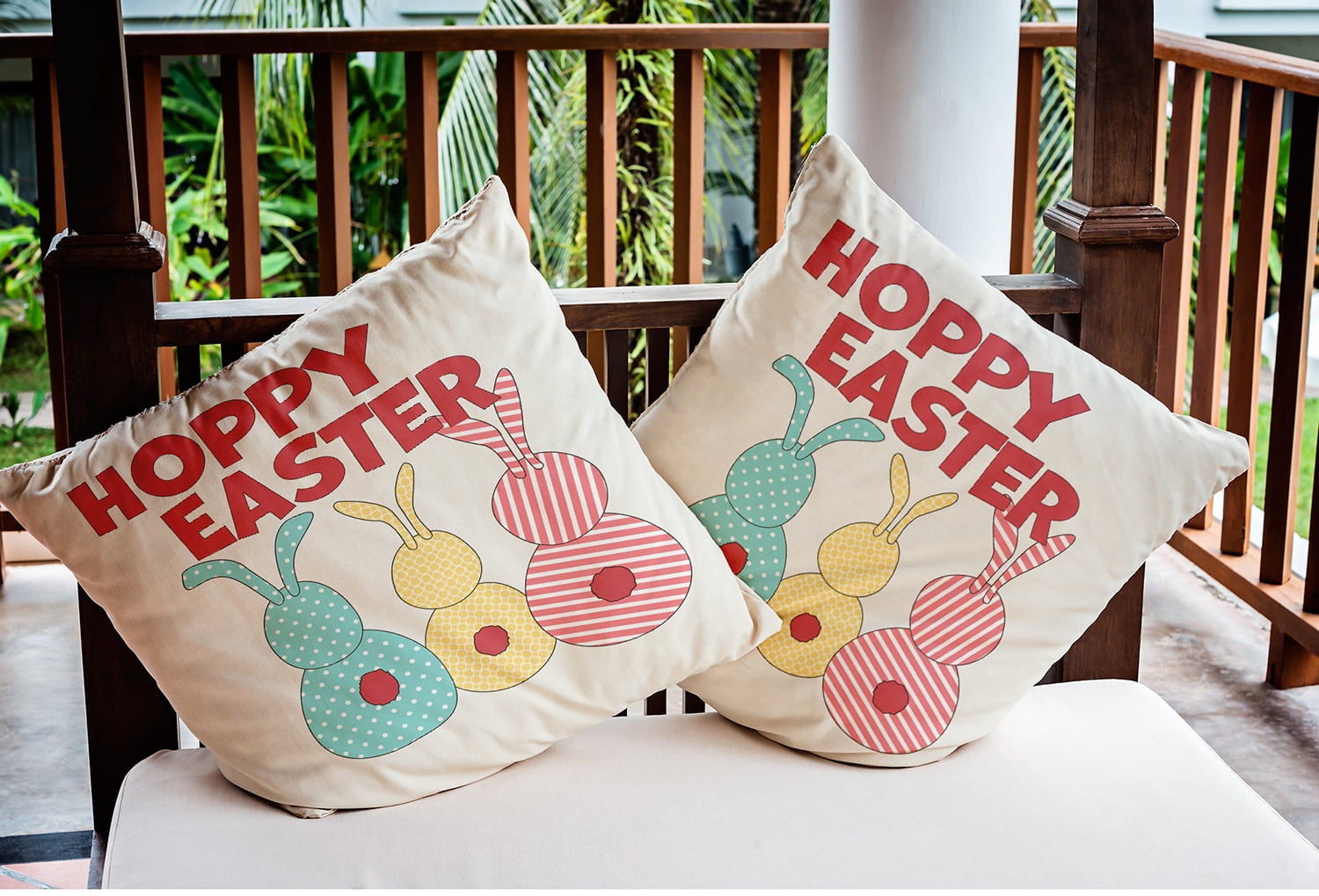16" x 16" Simply Daisy Hoppy Easter Indoor/Outdoor Pillow, White Qty 1