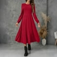 thumbnail image 2 of Womens Crew Neck Long Sleeve Spring Fall Dresses,Women's Fashion Round Neck Long Sleeve Solid Colour Casual Maxi Dress With Ribbed Trim And Fringe Detail Red, 2 of 9