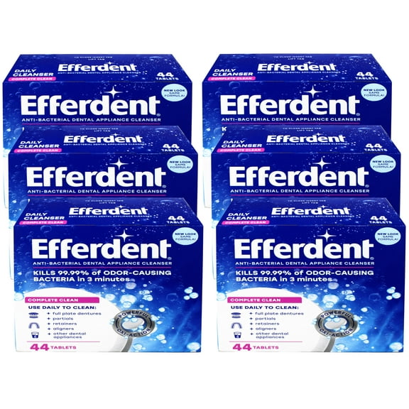 Efferdent Denture Cleanser Tablets, Complete Clean, Cleanser for Retainers and Dental Appliances, 44 Tablets (Pack of 6)
