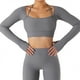 thumbnail image 1 of Mujer Yoga Top Fitness Cuello Redondo Halter Manga Larga Agujero Para El Pulgar Ropa Deportiva De Entrenamiento Con Almohadilla Para El Pecho Gris L, 1 of 6