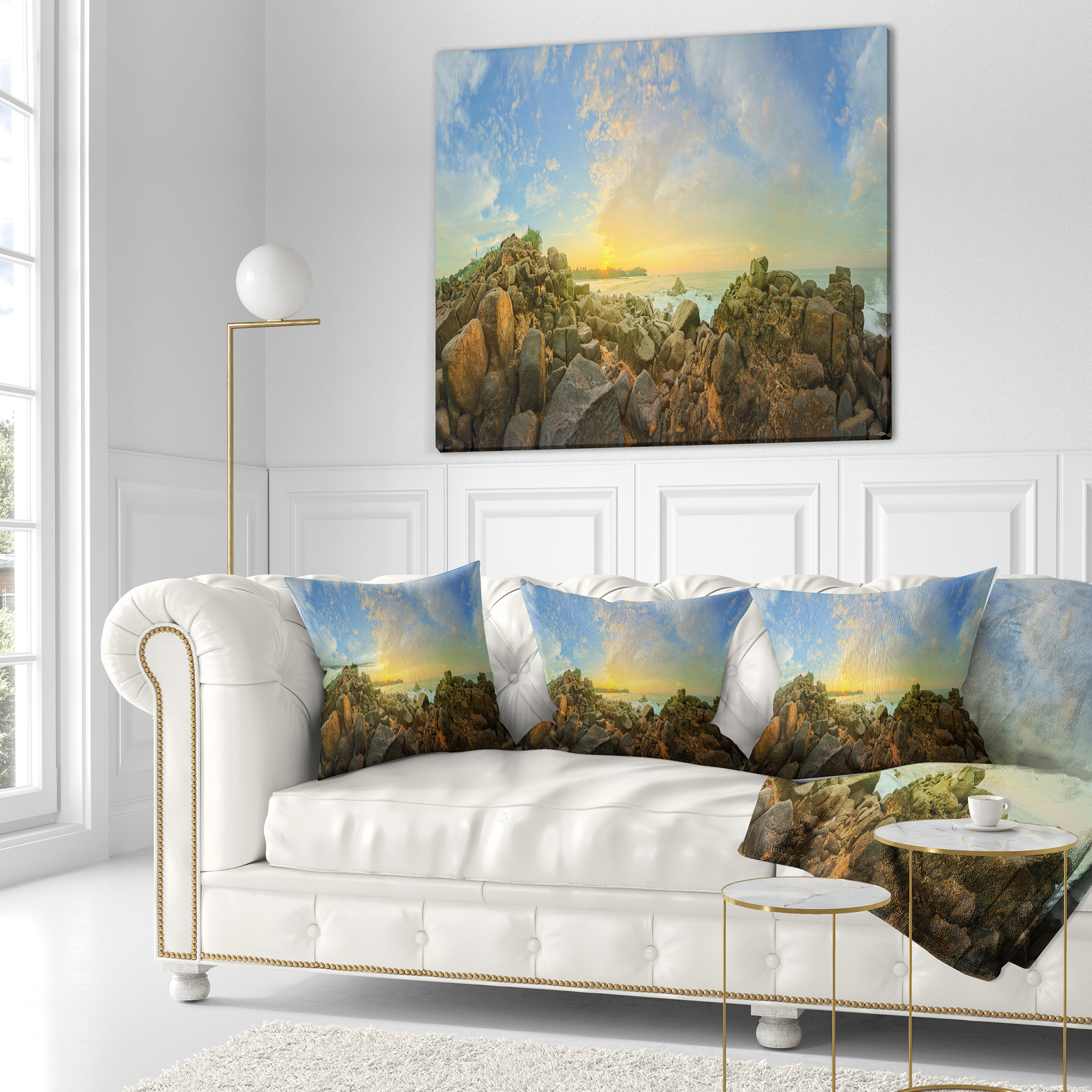 Designart Sri Lanka Romantic Beach Panorama - Seascape Throw Pillow - 16x16