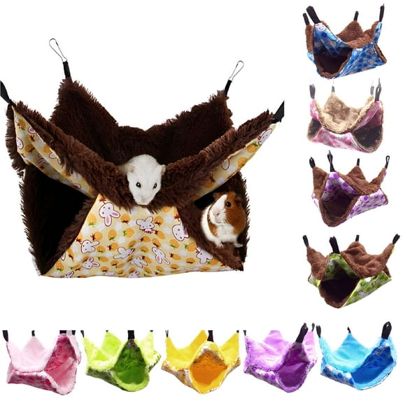 BESTSKY Rat Double Hammock, Ferret Bunkbed Warm Fleece Hanging Bed Pet Cage Accessories Toys for Sugar Glider Degu Guinea Pig Gerbil Chinchilla Squirrel Hamster Mouse Mice, Blue(7.87x7.87 in)