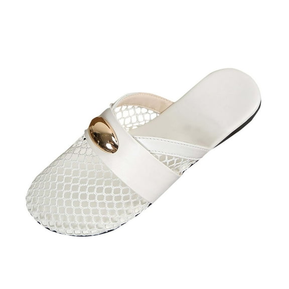 Women Mesh Flats Buckle Strap Round Toe Comfy Causal Ballet Flats Fashion Mary Jane Fishnet Ballerina Flat Shoes White Women Sandal
