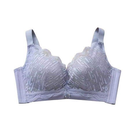 REORIAFEE Womens Bras No Underwire Full Support Gathered Together No Wire Bras Lace Adjustable Straps Brassiere Breathable Spaghetti Straps Comfy Corset Underwear Classic Lingerie Blue XXL