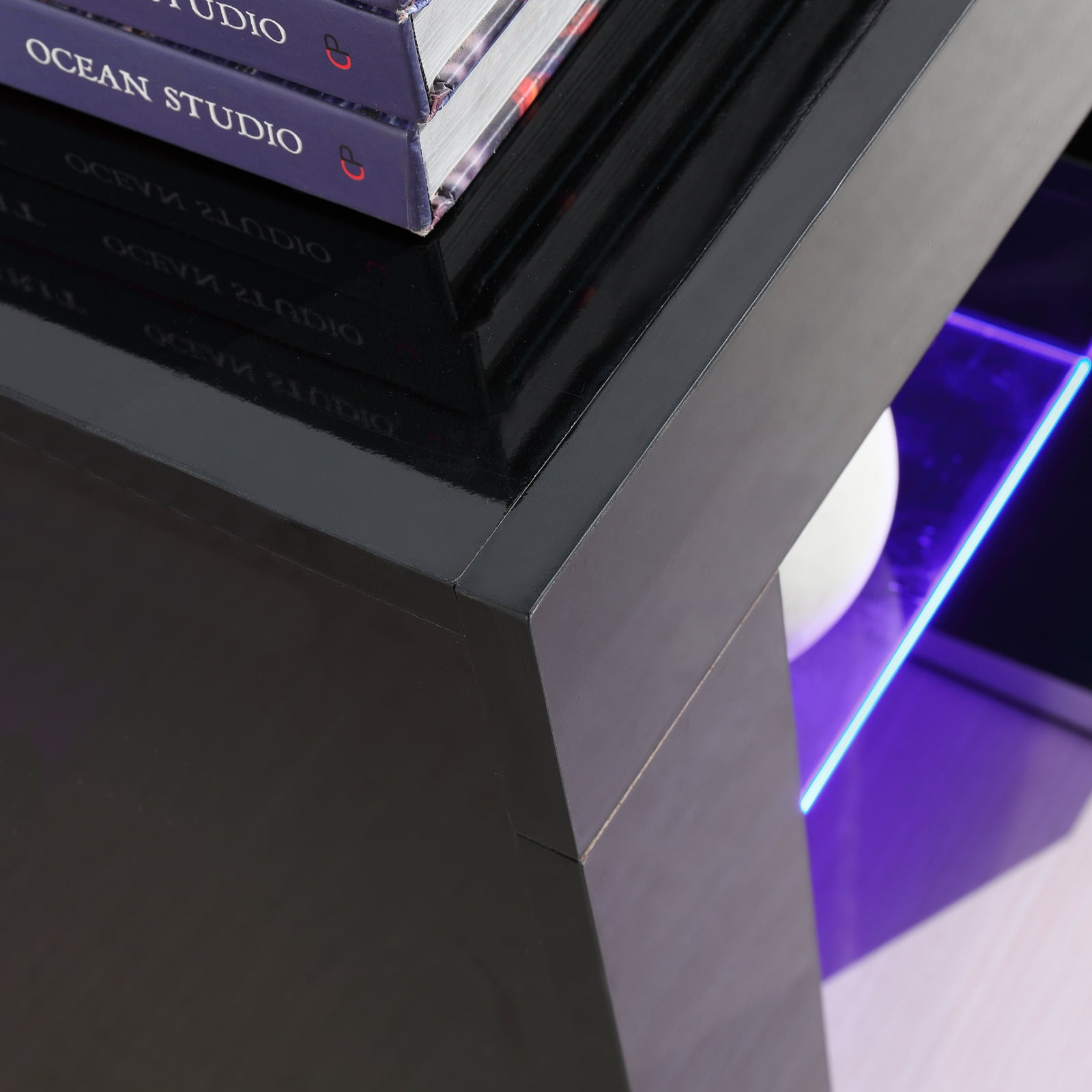 Mecor Tv Stand Media Console Cabinet With 2 Drawers Led Shelves For Living Room Storage High Gloss Black Up To 63 Inch Screens