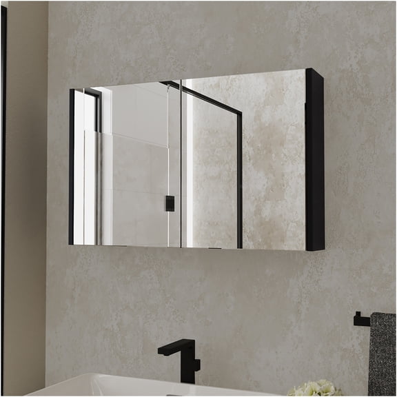 JERFIT 30-inch Wall Mount Medicine Cabinet with Mirror, 3 Adjustable Shelves, Black Engineered Wood Bathroom Storage for Over Toilet Space Saving