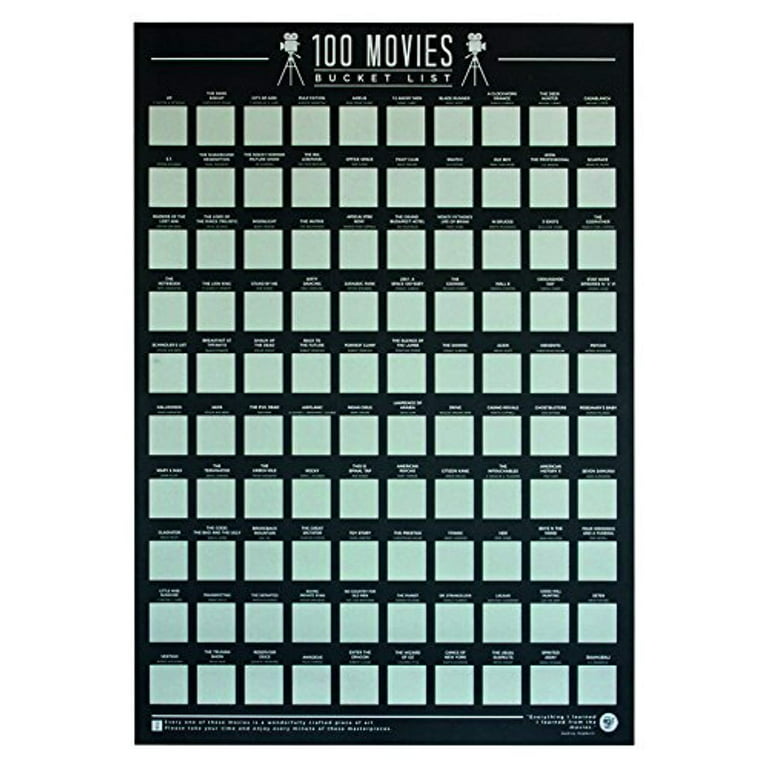 Scratch-Off Bucket List Posters - Top 100 Albums, Books, Movies, or Places  - 23x 16 1/2