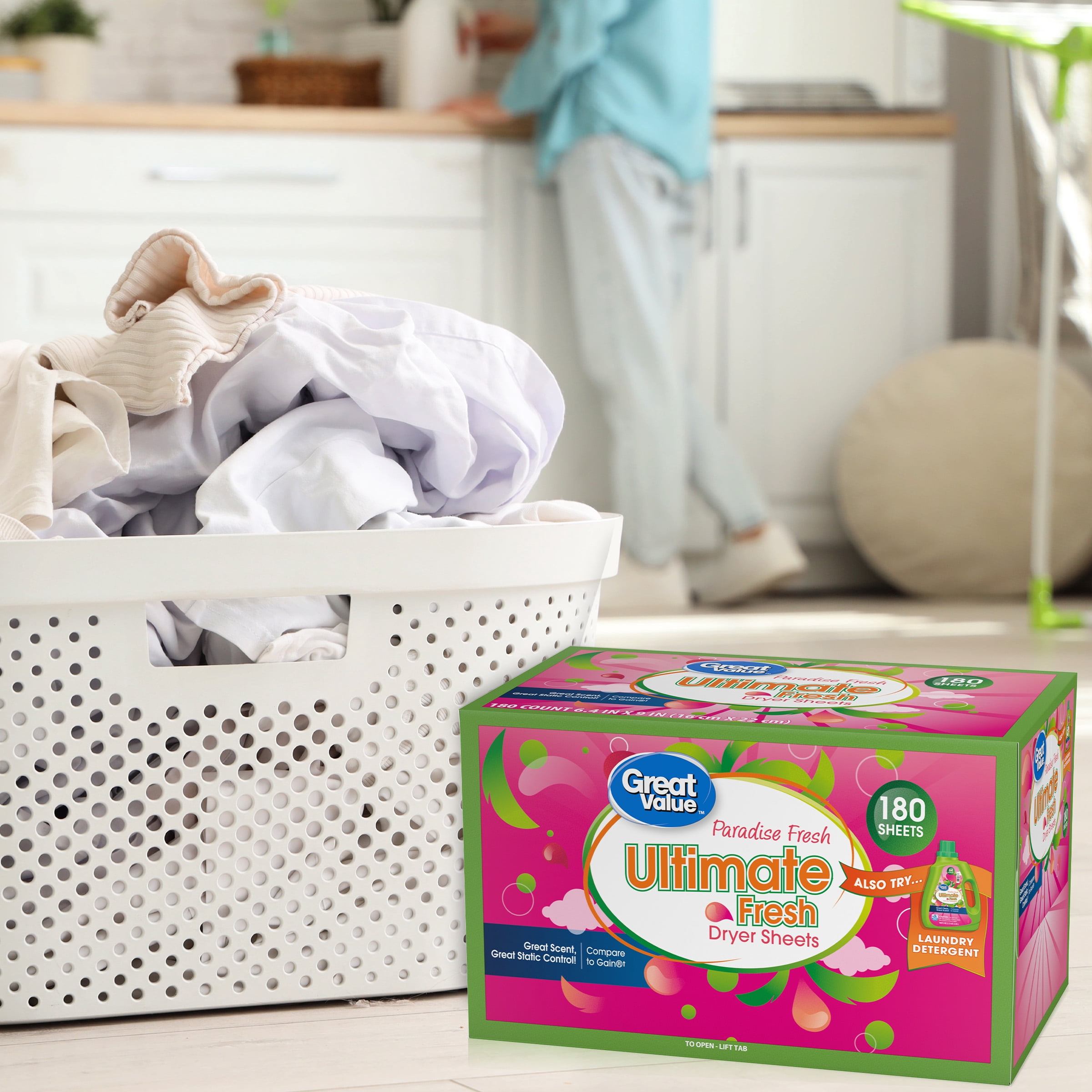Great Value Ultimate Fresh Dryer Sheets, Paradise Fresh, 180 Count, Compare to Gain®